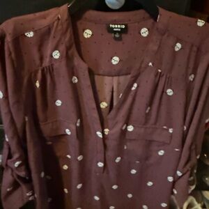 Torrid Brown Blouse with White Patterns
